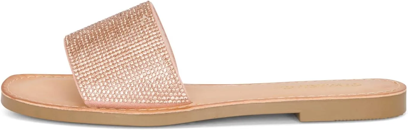 STYLISH S SAVVY - Womens Open Toe Flexible Soft Single Band Rhinestone Flat Sandals