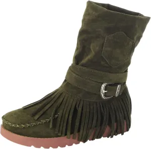 Suede Ankle Boots For Women Fringe Cowboy Boots Low Heel Slouch Boots Comfy Western Shoes Winter Moccasin Boots