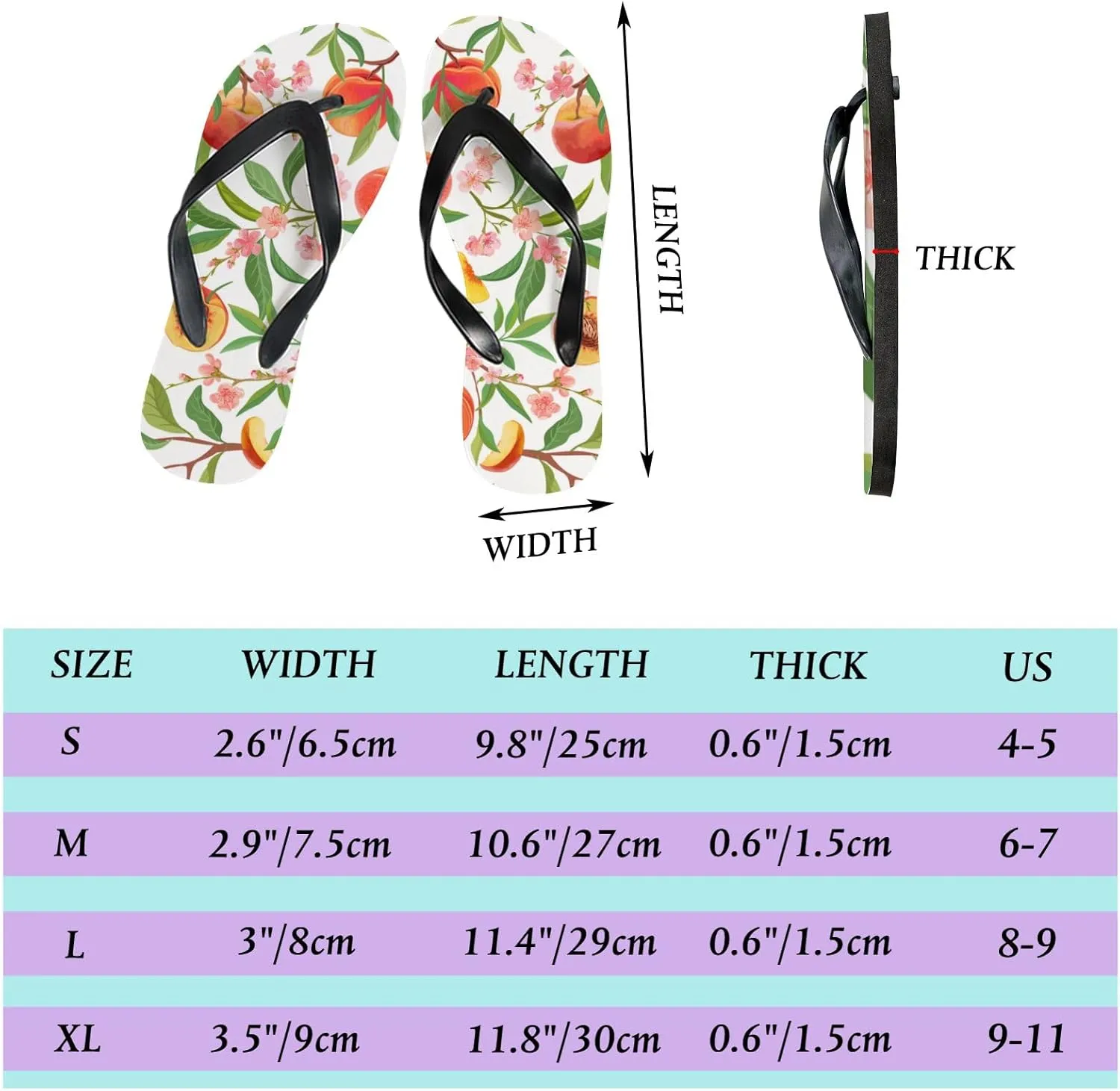 Summer Flip Flops for Women Girls - Peach Tropic Leaves Flowers Casual Thong Slippers Slide Flat Sandals for Beach