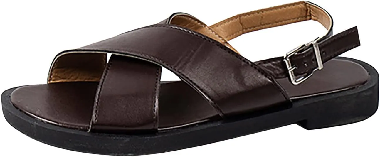 Summer Slingback Flat Sandals for Women Casual Open Toe Dressy Sandal Comfy Footwear Shoes with Adjustable Buckle