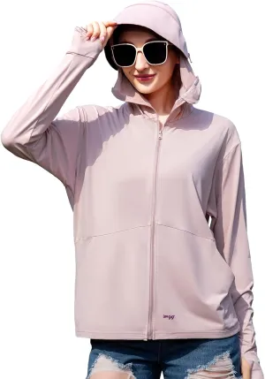Sun Hoodie UV Protection - Comfy UPF 99  Sun Jacket w/Long Sleeve, Zipper, Pocket for Hiking, Running, Cycling