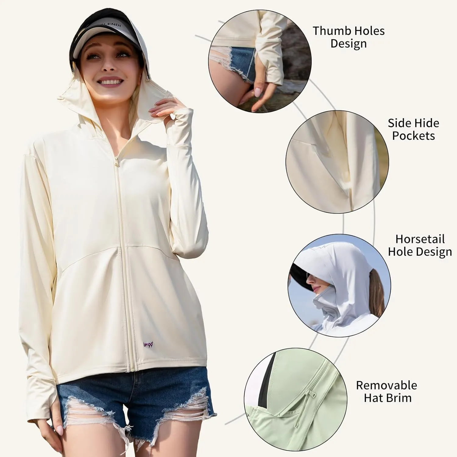 Sun Hoodie UV Protection - Comfy UPF 99  Sun Jacket w/Long Sleeve, Zipper, Pocket for Hiking, Running, Cycling