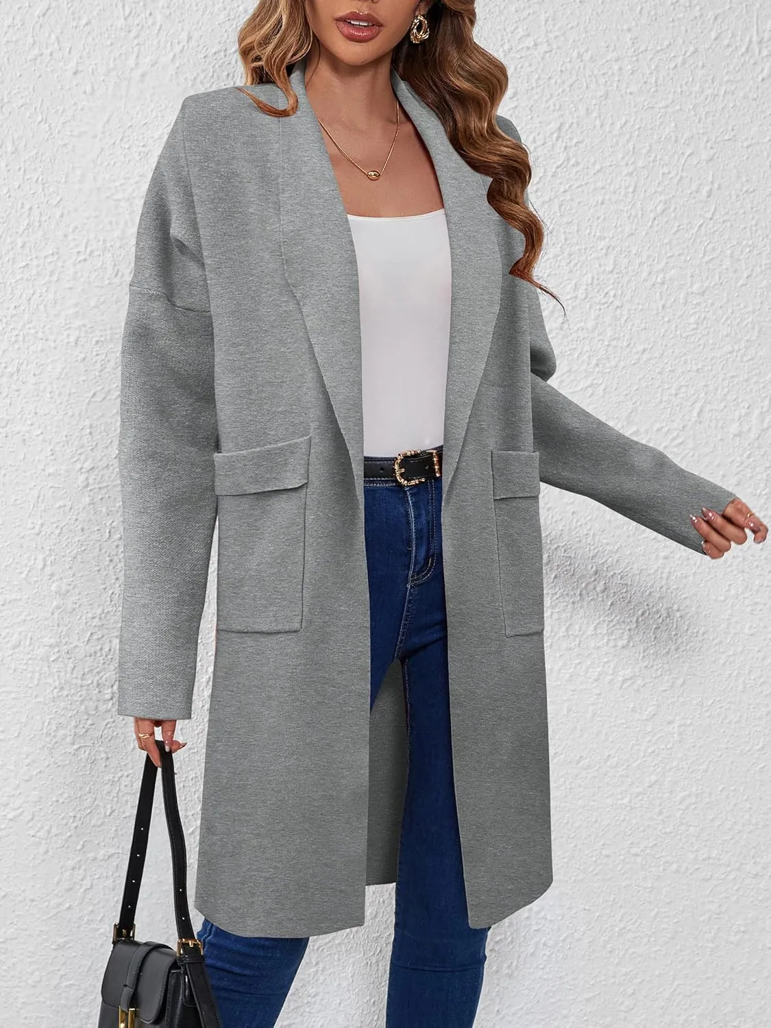 SuperPrity Womens Cardigan Sweater Fall Fashion 2024 Casual Oversized Knit Open Front Long Coatigan Jacket Coat Trendy Outfit