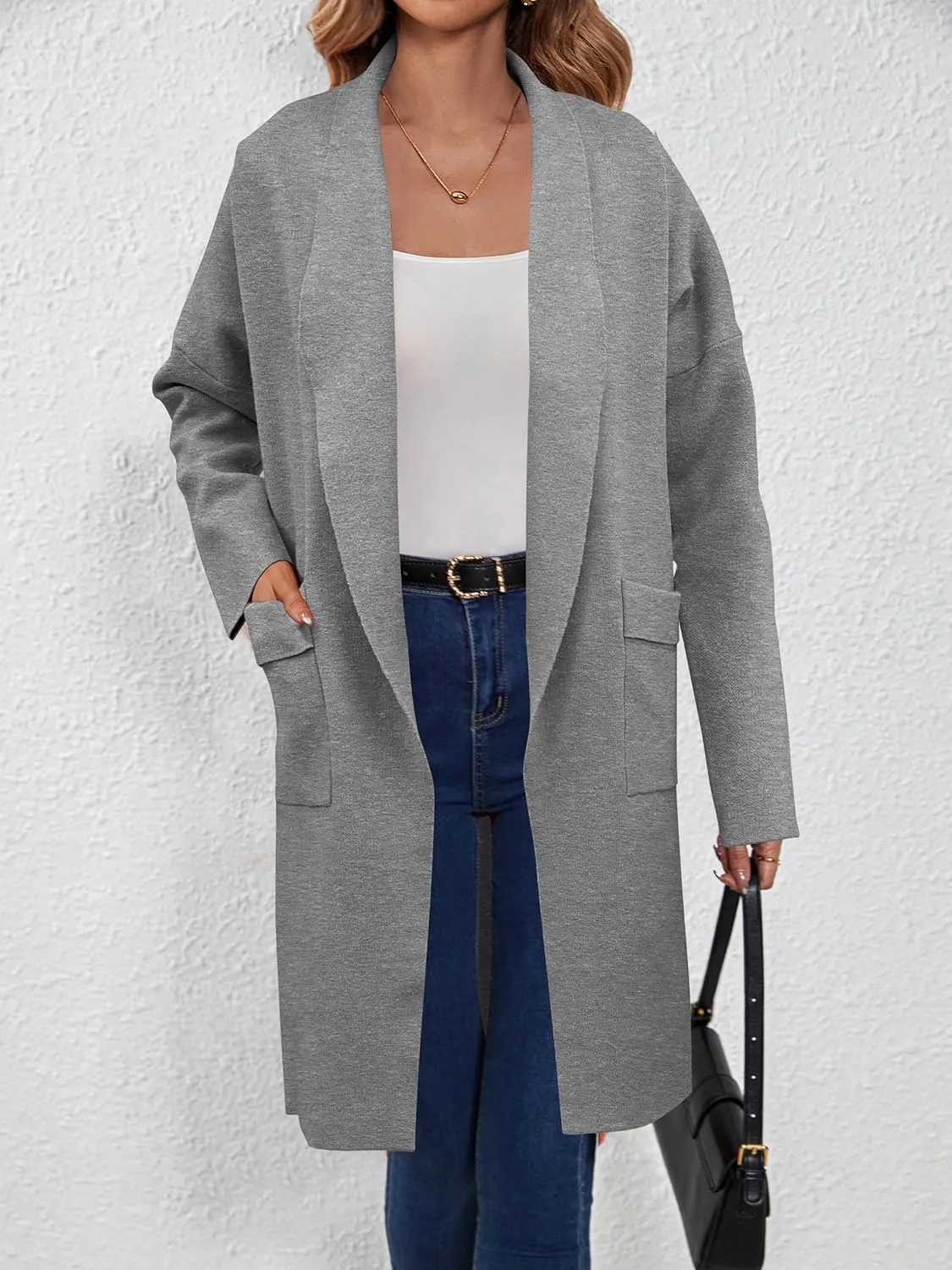SuperPrity Womens Cardigan Sweater Fall Fashion 2024 Casual Oversized Knit Open Front Long Coatigan Jacket Coat Trendy Outfit