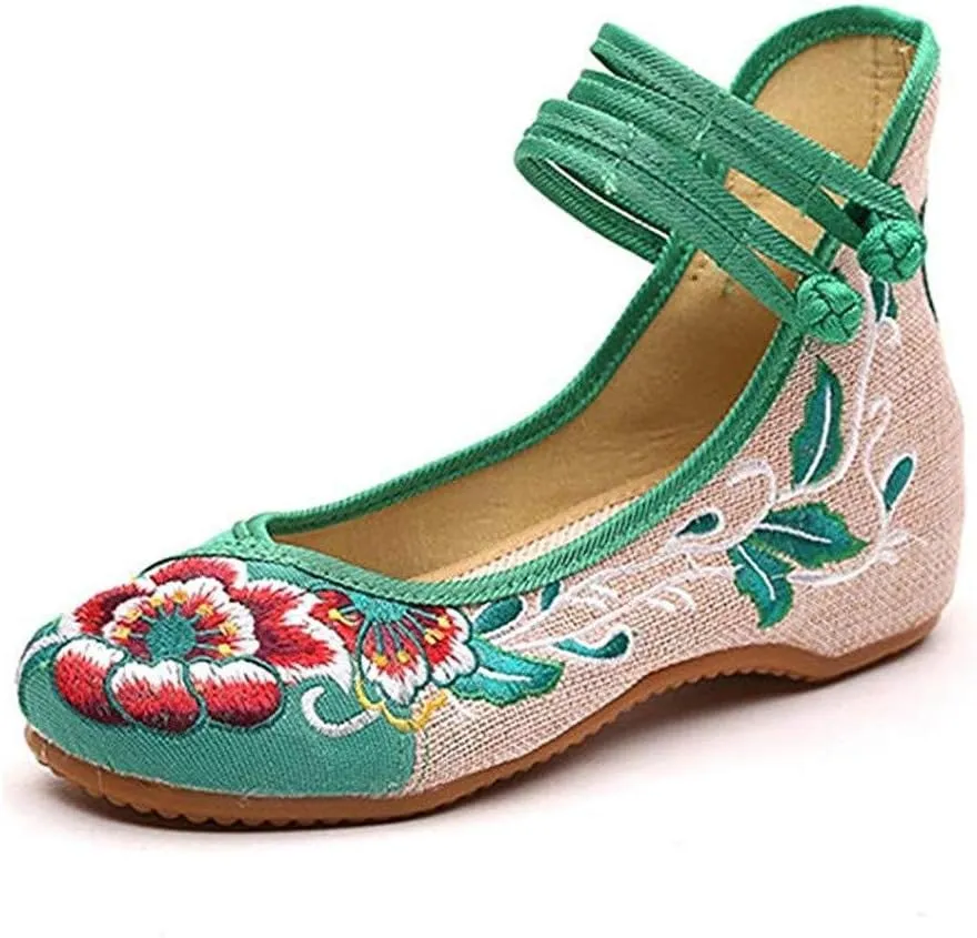 TangDao Women's Casual Flat Chinese Embroidered Floral Cheongsam Walking Mary Jane Ballet Shoes for Women
