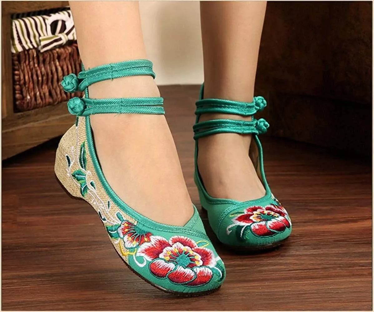 TangDao Women's Casual Flat Chinese Embroidered Floral Cheongsam Walking Mary Jane Ballet Shoes for Women