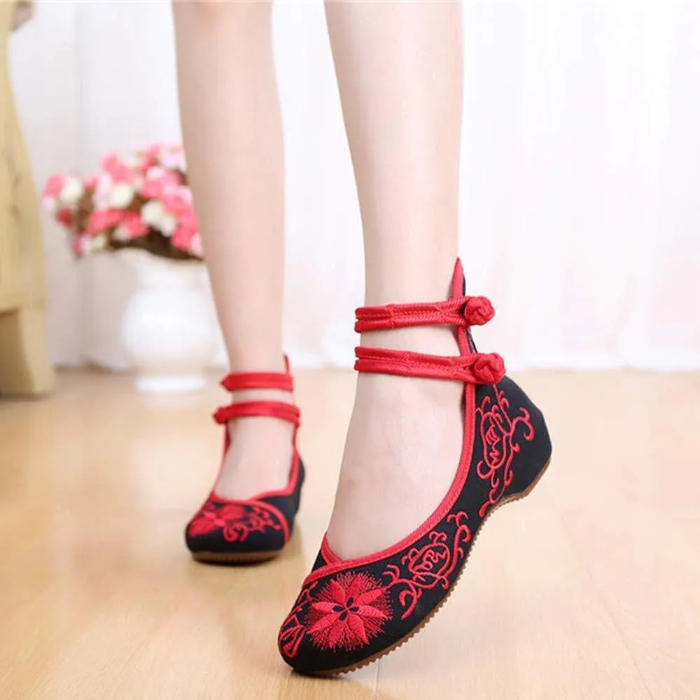 TangDao Women's Casual Flat Chinese Embroidered Floral Cheongsam Walking Mary Jane Ballet Shoes for Women
