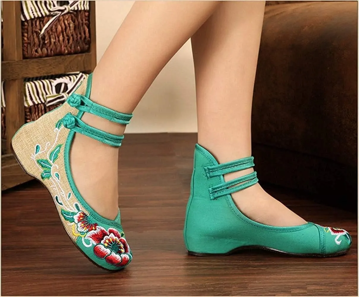 TangDao Women's Casual Flat Chinese Embroidered Floral Cheongsam Walking Mary Jane Ballet Shoes for Women