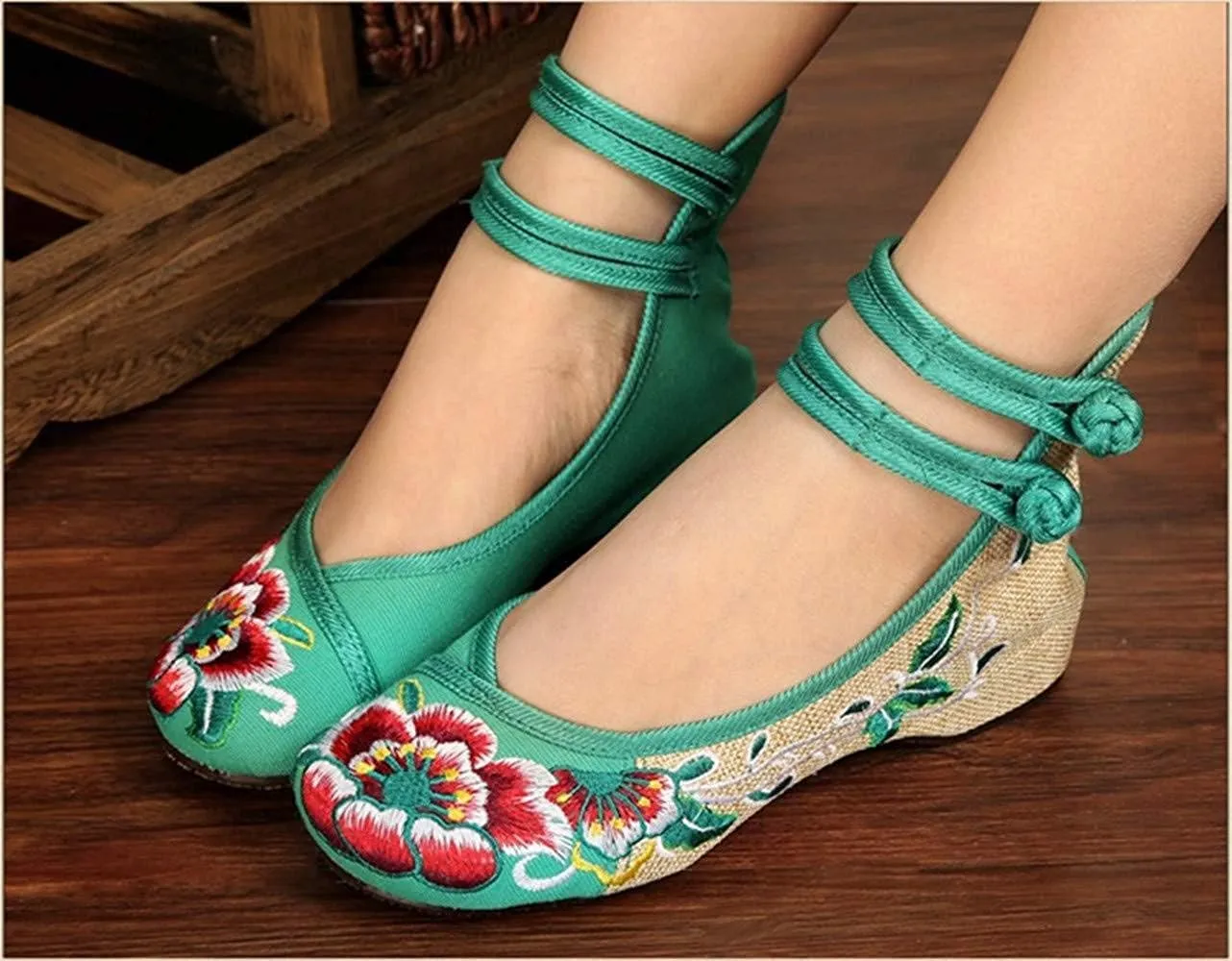 TangDao Women's Casual Flat Chinese Embroidered Floral Cheongsam Walking Mary Jane Ballet Shoes for Women