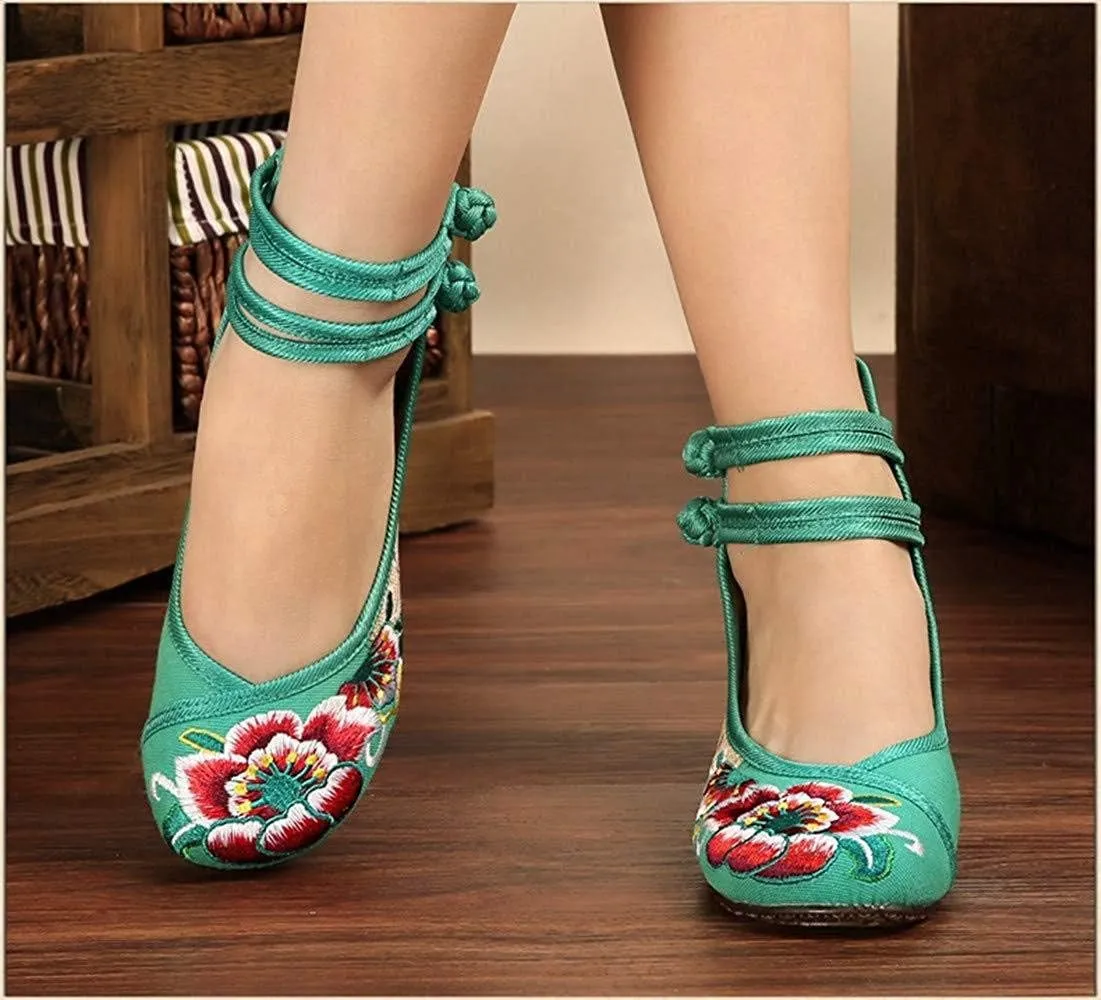 TangDao Women's Casual Flat Chinese Embroidered Floral Cheongsam Walking Mary Jane Ballet Shoes for Women