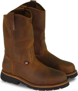 Thorogood American Heritage 11” Steel Toe Wellington Boots for Men - Premium Full-Grain Leather, Slip-Resistant Heel Outsole and Comfort Insole; EH Rated, Trail Crazyhorse (Black Sole) - 7.5 2E