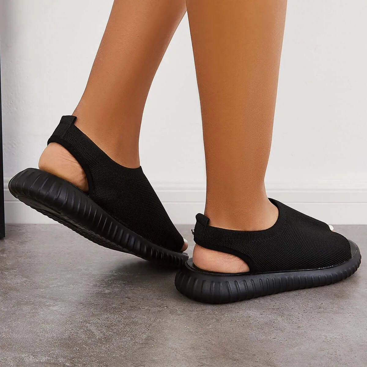 Toe Knit Slingback Going fast Black Powerful Mesh Sandals Peep Sport