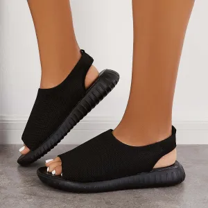 Toe Knit Slingback Going fast Black Powerful Mesh Sandals Peep Sport