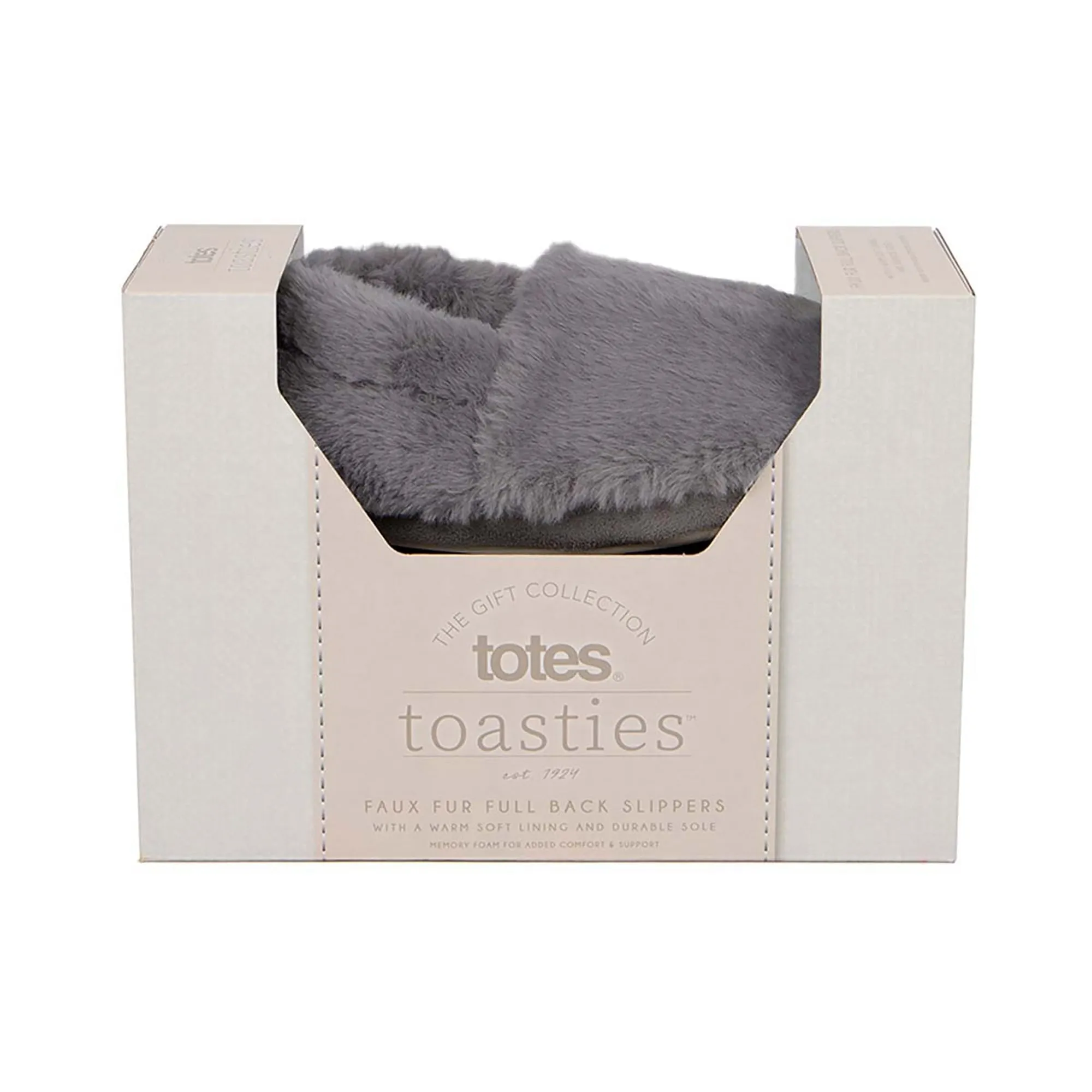 Totes Isotoner FAUX FUR Womens Back Slippers Grey