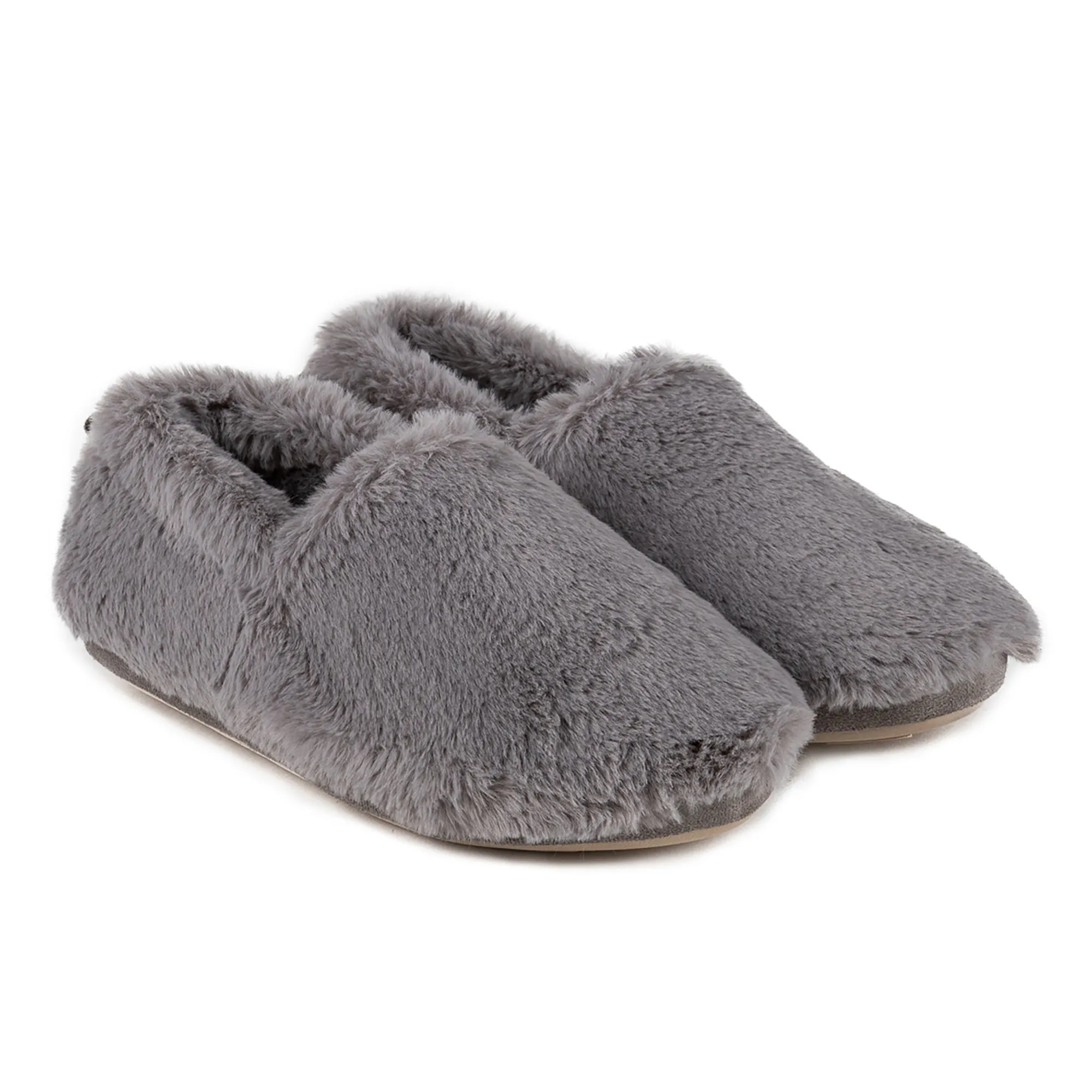 Totes Isotoner FAUX FUR Womens Back Slippers Grey