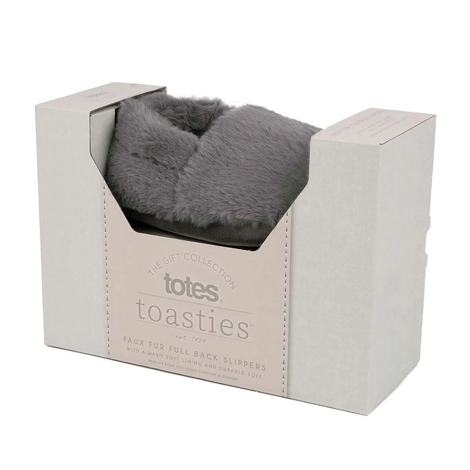Totes Isotoner FAUX FUR Womens Back Slippers Grey