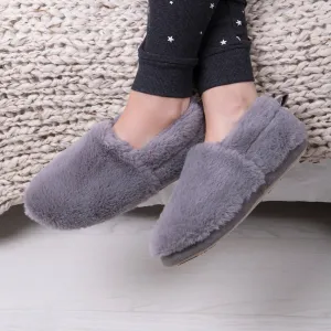 Totes Isotoner FAUX FUR Womens Back Slippers Grey