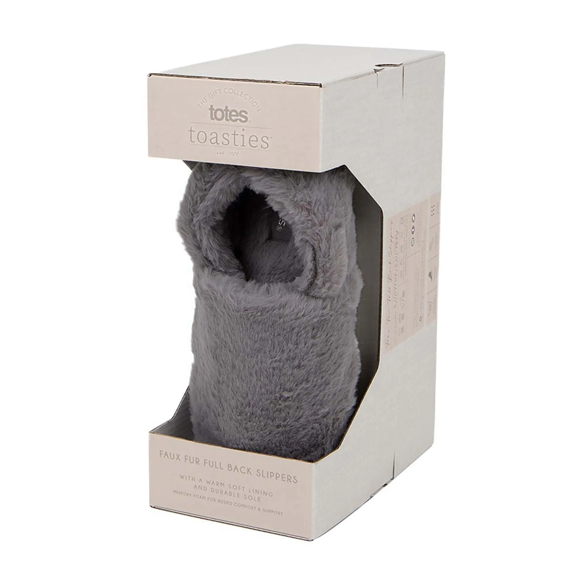 Totes Isotoner FAUX FUR Womens Back Slippers Grey