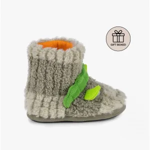Totes Toasties TALL DINO Boys Boot Slippers Green