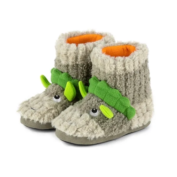 Totes Toasties TALL DINO Boys Boot Slippers Green