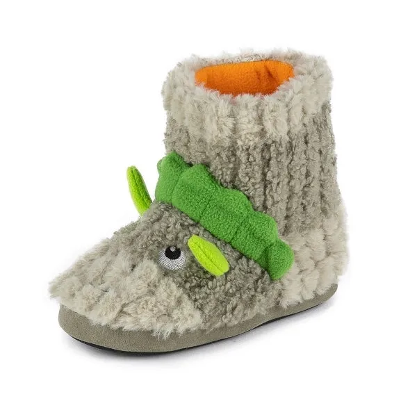 Totes Toasties TALL DINO Boys Boot Slippers Green