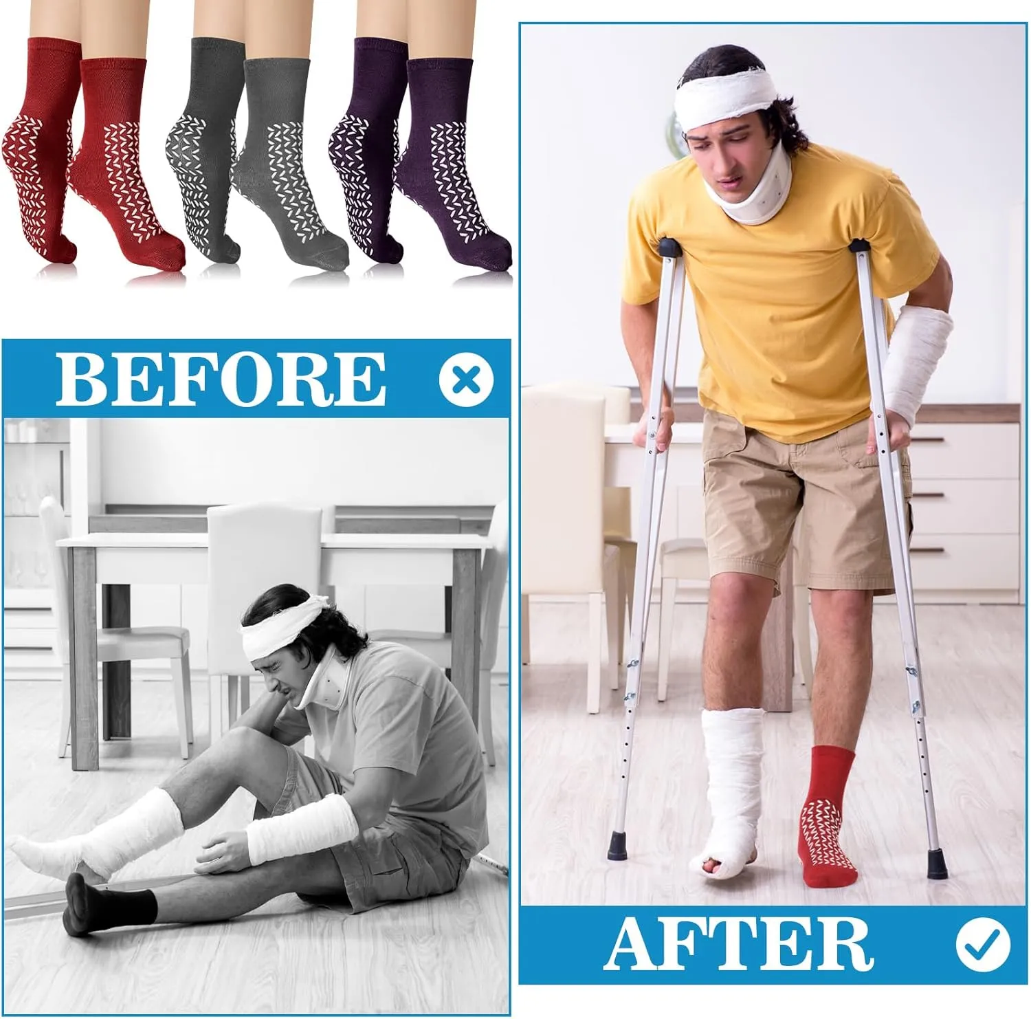 Toulite 10 Pairs Hospital Socks with Grips for Women Men Double Sided Non Slip Slipper Socks Fall Prevention for Elderly