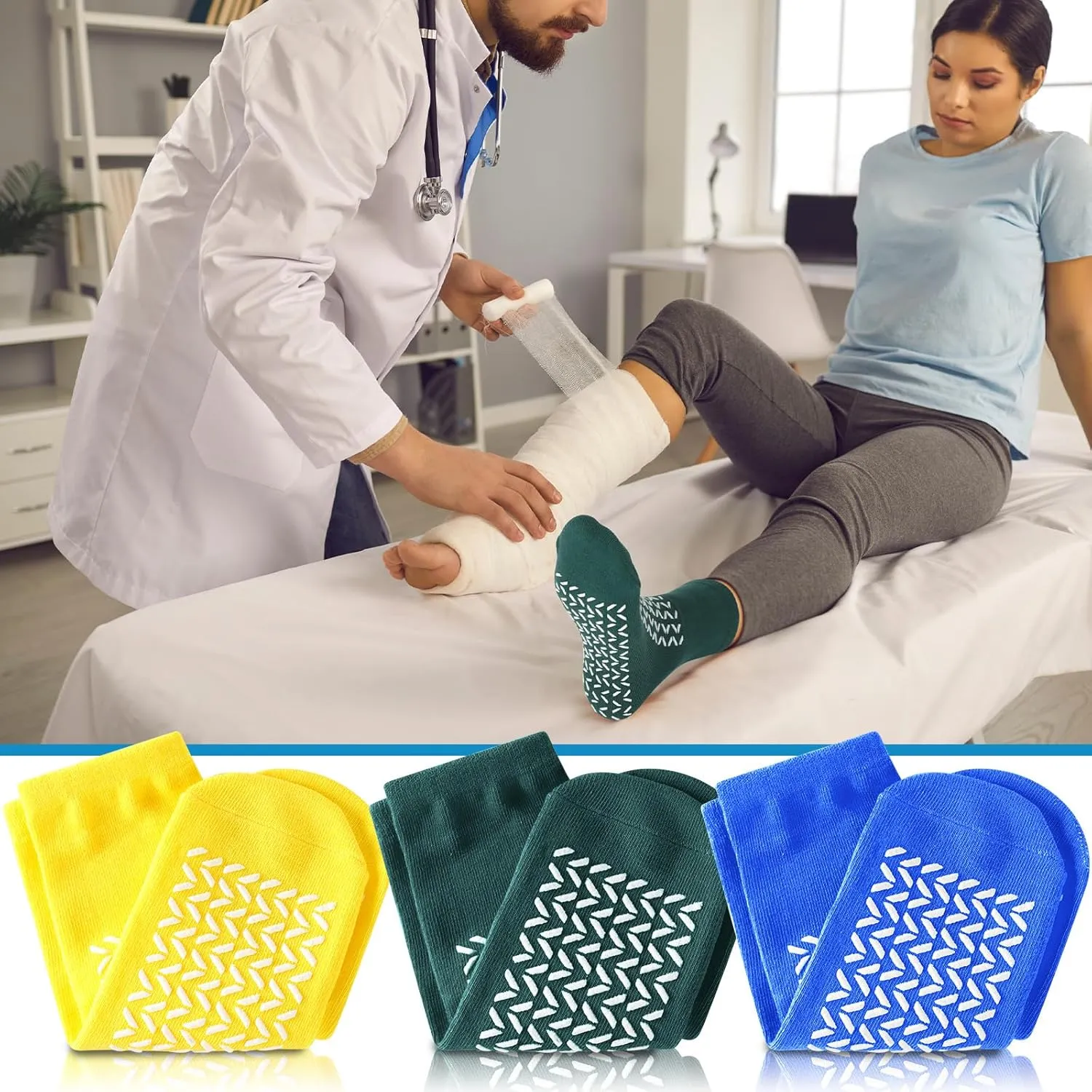 Toulite 10 Pairs Hospital Socks with Grips for Women Men Double Sided Non Slip Slipper Socks Fall Prevention for Elderly