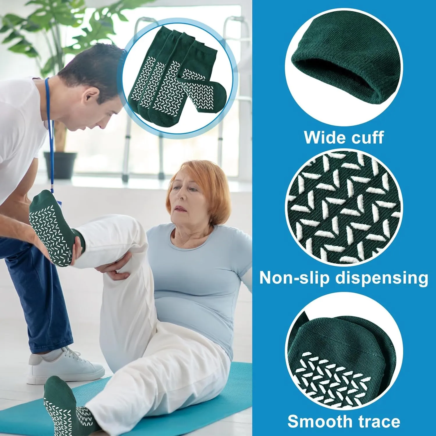 Toulite 10 Pairs Hospital Socks with Grips for Women Men Double Sided Non Slip Slipper Socks Fall Prevention for Elderly