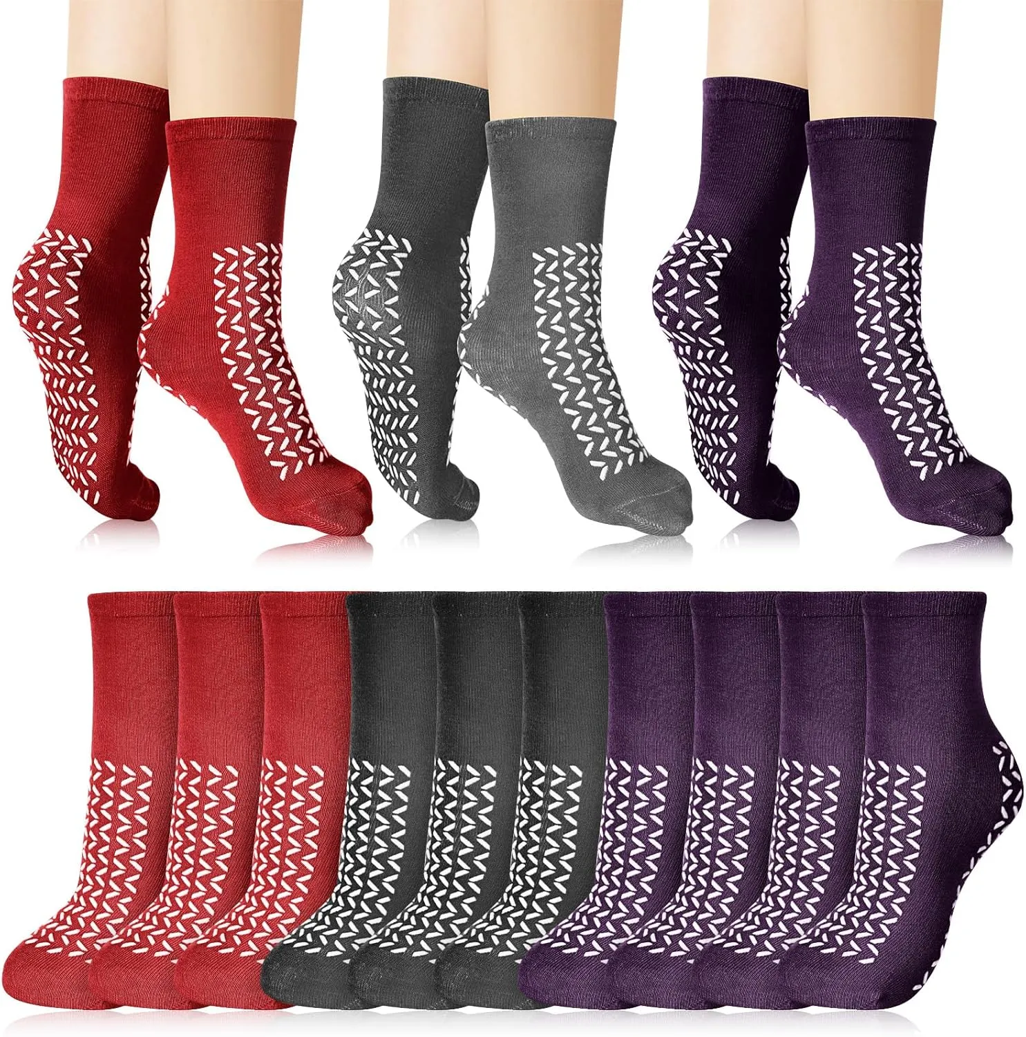 Toulite 10 Pairs Hospital Socks with Grips for Women Men Double Sided Non Slip Slipper Socks Fall Prevention for Elderly
