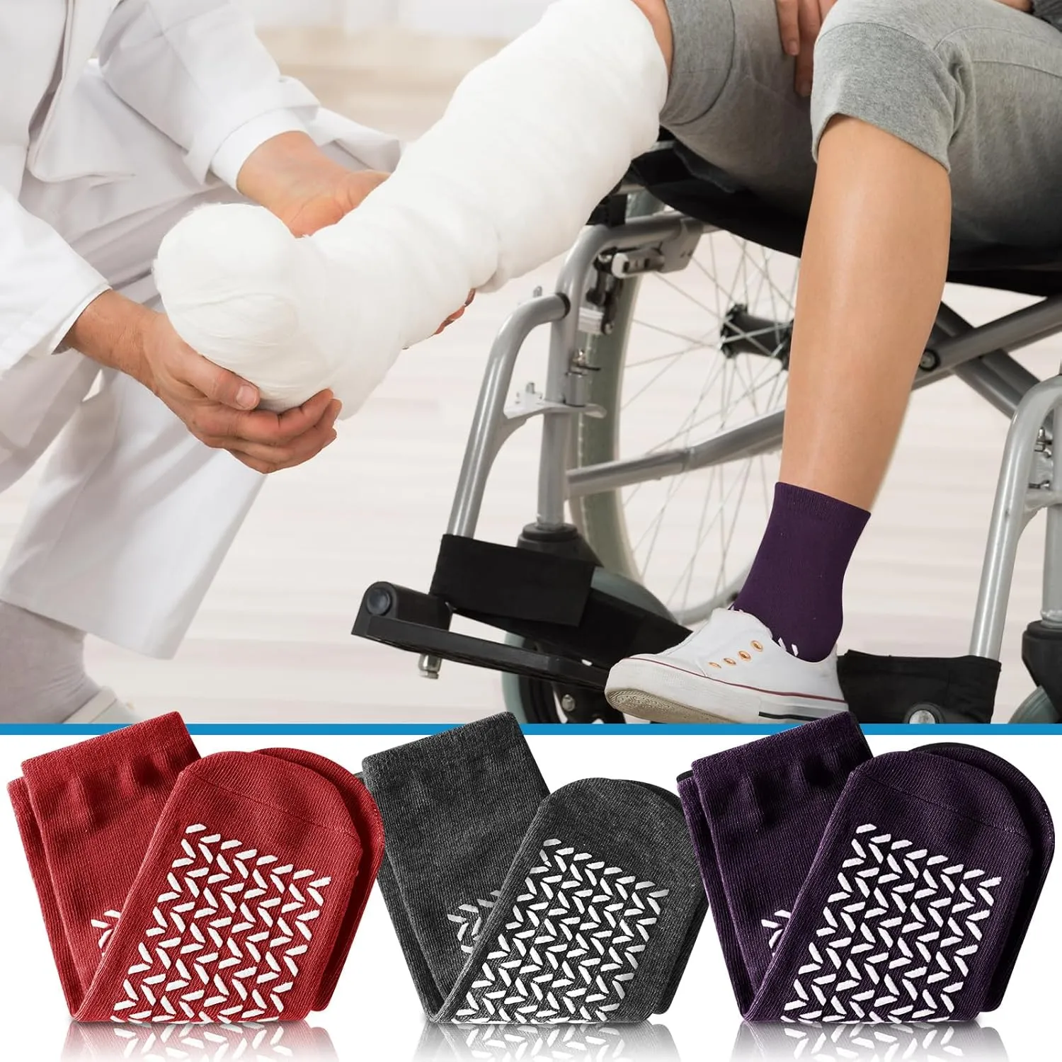 Toulite 10 Pairs Hospital Socks with Grips for Women Men Double Sided Non Slip Slipper Socks Fall Prevention for Elderly