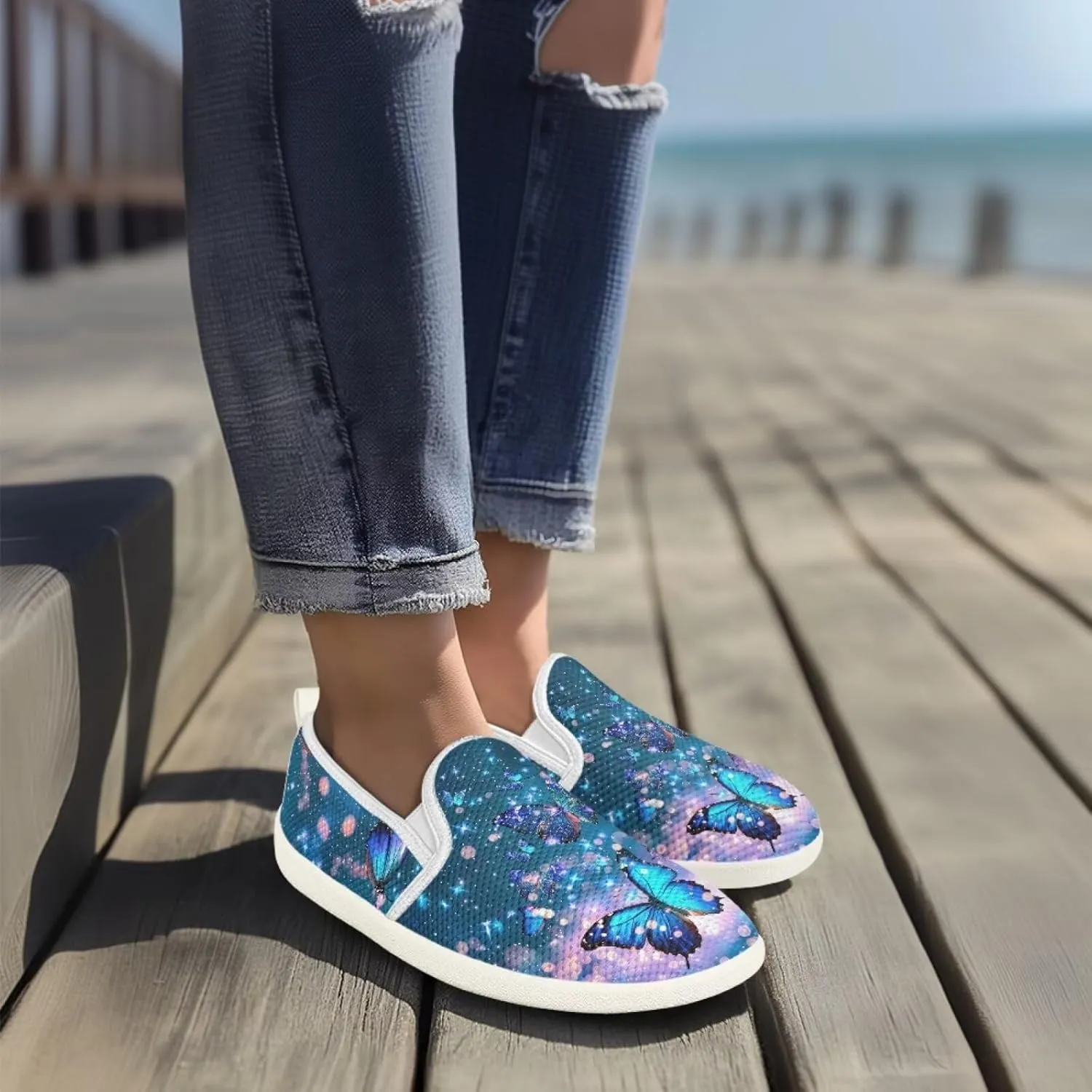 UNICEU Slip On Sneakers for Women Mesh Running Shoes with Anti Slip Rubber Sole,Lightweight Flat Loafers Casual Walking Shoes