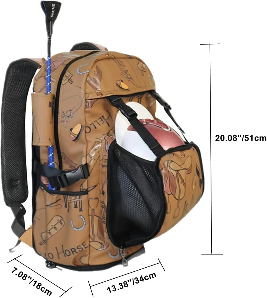 UNISTRENGH Kids Professional Horse Riding Boots Carry Bag Durable PU Leather Equestrian Horse Riding Backpack with Helmet Compartment (Brown#1)