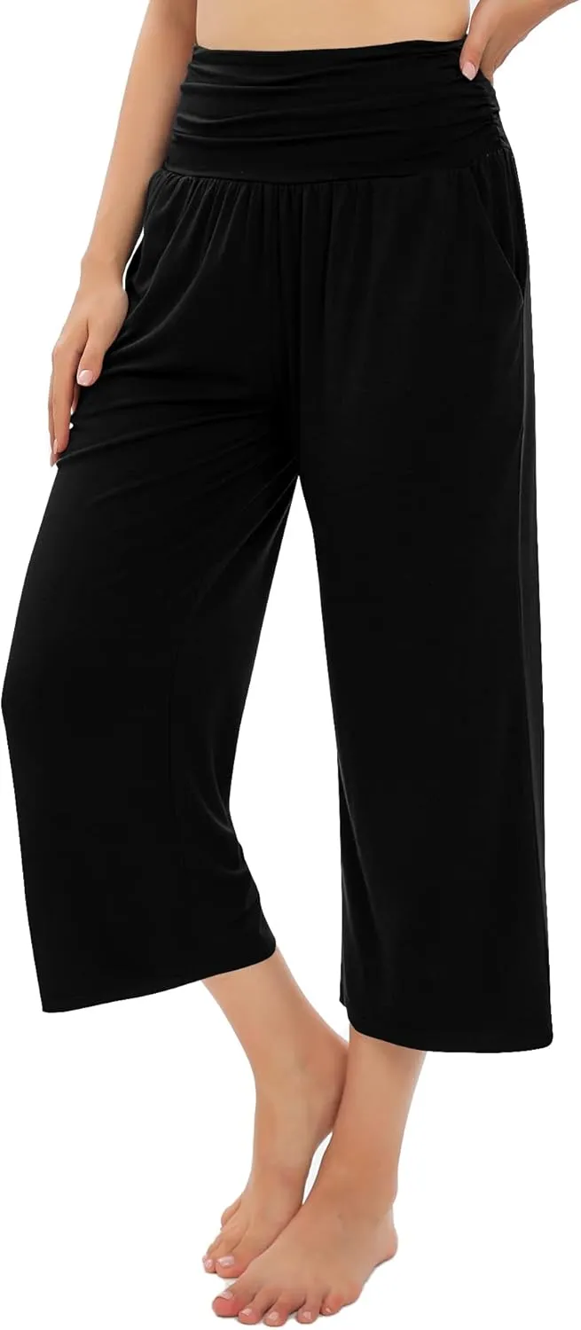 Urban CoCo Women's Comfy Yoga Capri Pants Casual Wide Leg Sweatpants High Waist Stretch Cropped Pants