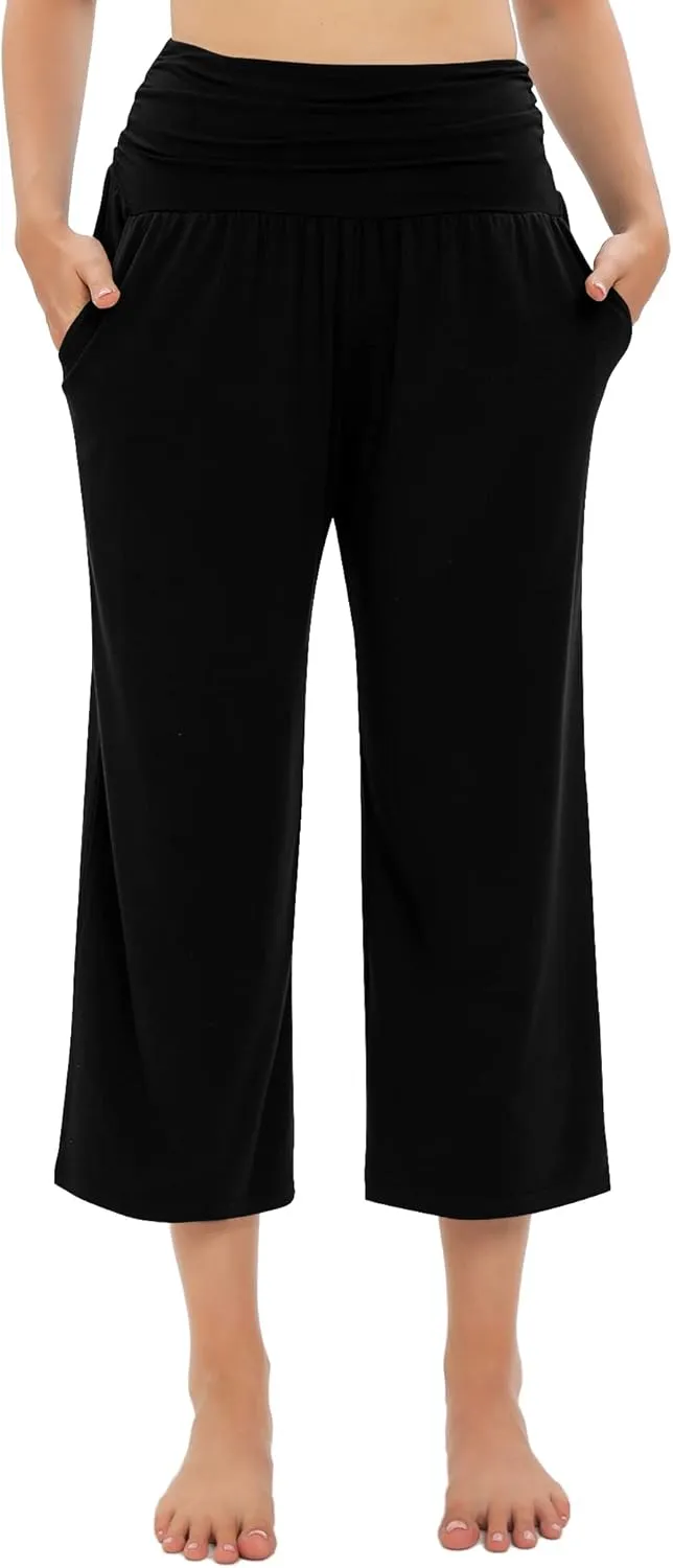 Urban CoCo Women's Comfy Yoga Capri Pants Casual Wide Leg Sweatpants High Waist Stretch Cropped Pants