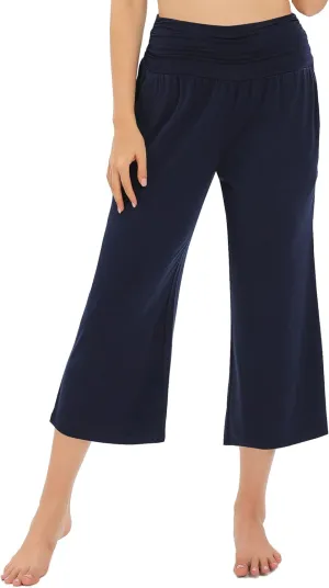 Urban CoCo Women's Comfy Yoga Capri Pants Casual Wide Leg Sweatpants High Waist Stretch Cropped Pants