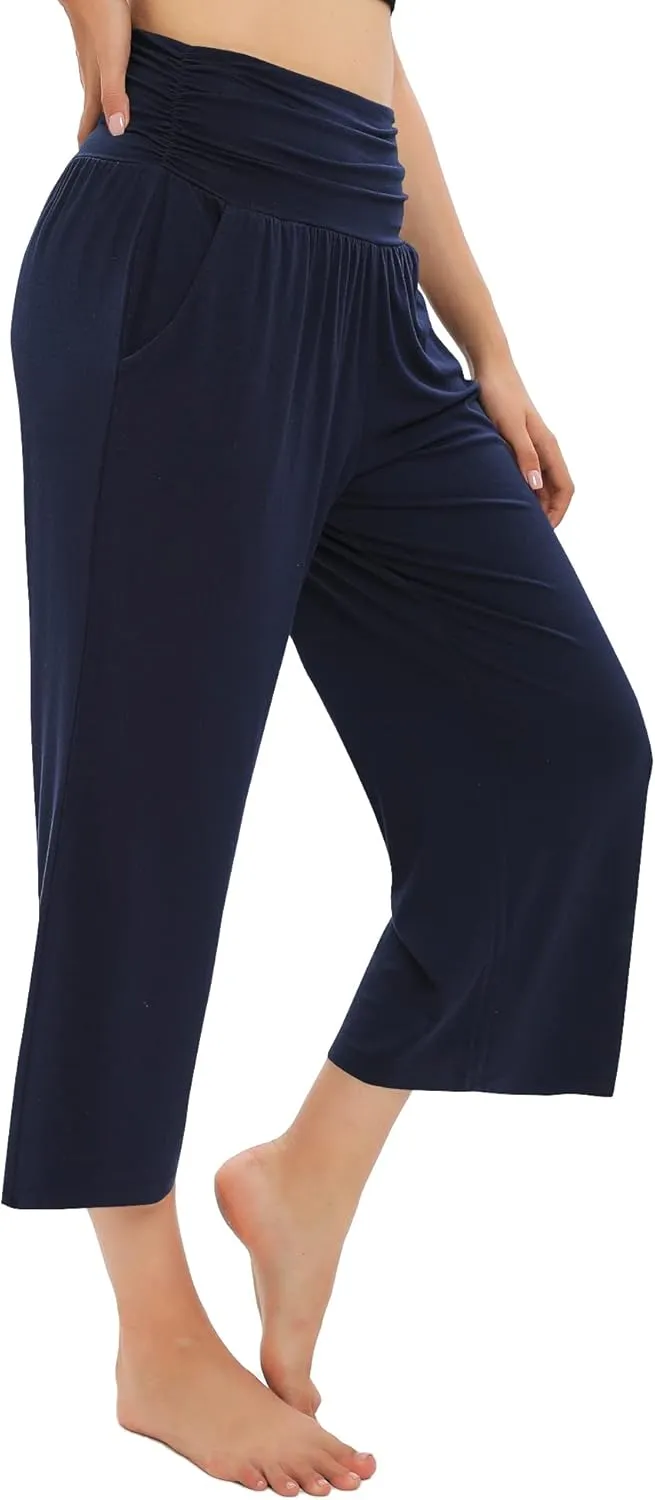 Urban CoCo Women's Comfy Yoga Capri Pants Casual Wide Leg Sweatpants High Waist Stretch Cropped Pants
