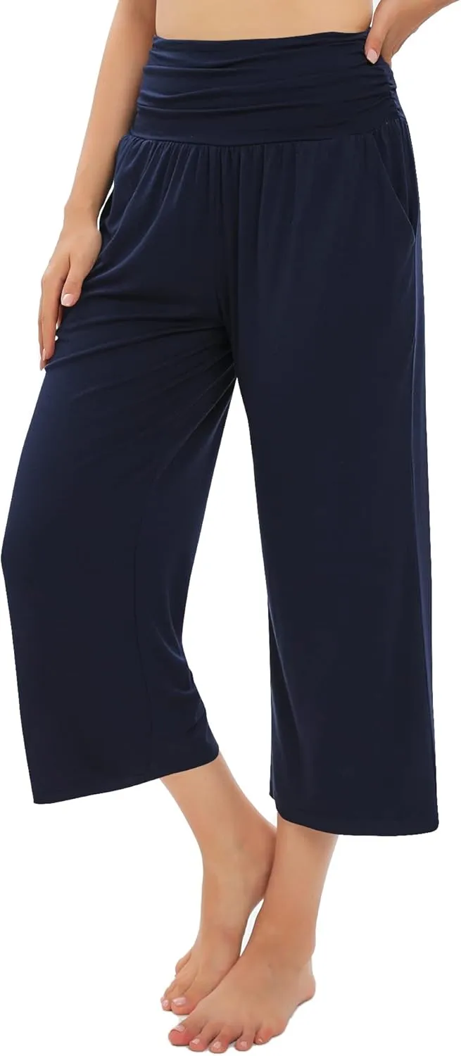 Urban CoCo Women's Comfy Yoga Capri Pants Casual Wide Leg Sweatpants High Waist Stretch Cropped Pants
