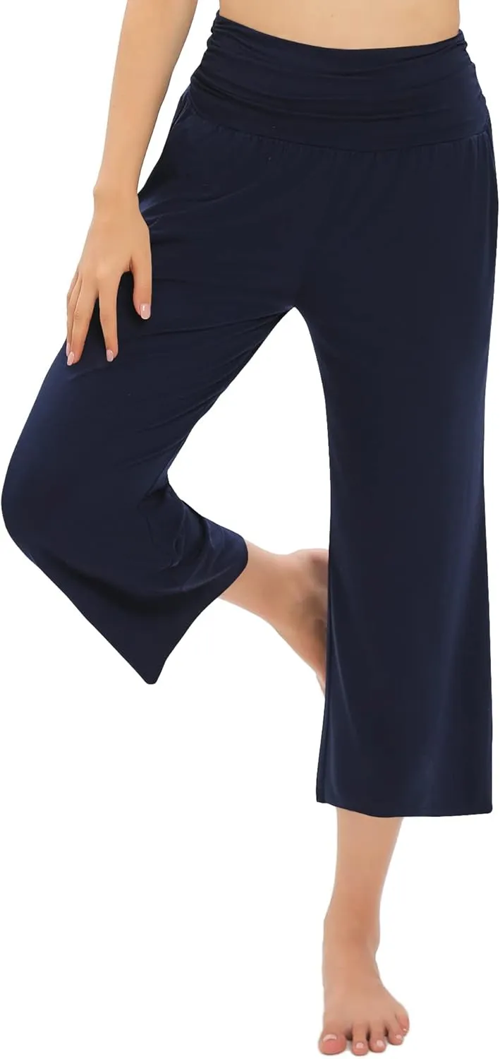Urban CoCo Women's Comfy Yoga Capri Pants Casual Wide Leg Sweatpants High Waist Stretch Cropped Pants