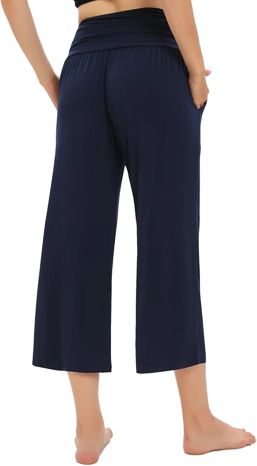 Urban CoCo Women's Comfy Yoga Capri Pants Casual Wide Leg Sweatpants High Waist Stretch Cropped Pants