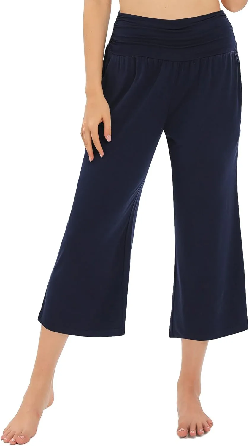 Urban CoCo Women's Comfy Yoga Capri Pants Casual Wide Leg Sweatpants High Waist Stretch Cropped Pants