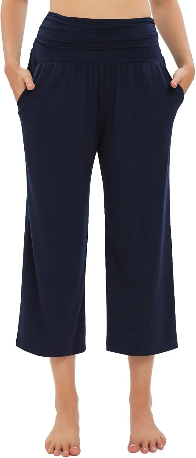 Urban CoCo Women's Comfy Yoga Capri Pants Casual Wide Leg Sweatpants High Waist Stretch Cropped Pants