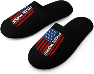 U.S. Postal Worker Flag Men's Cotton Slipper Memory Foam Closed Toe Slippers Indoor House Shoes