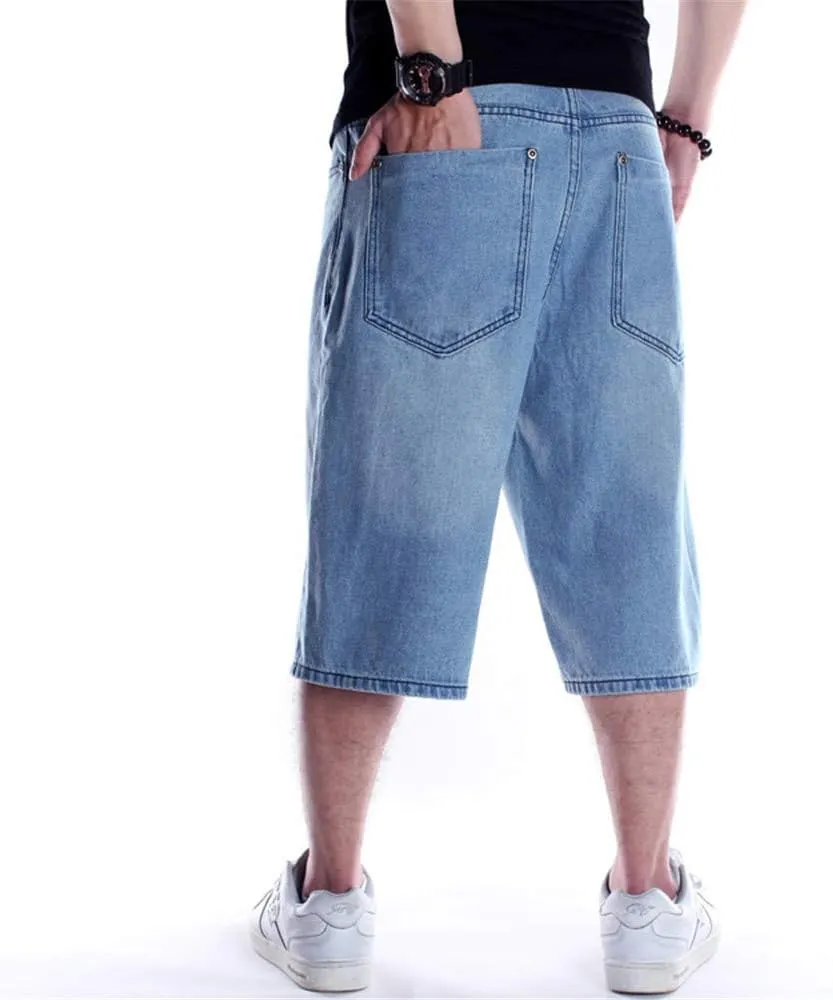 Veroders Men's Summer Shorts Baggy Hip Hop Black Jeans - Casual Straight Short Skateboard Pants Loose Jogging Jeans