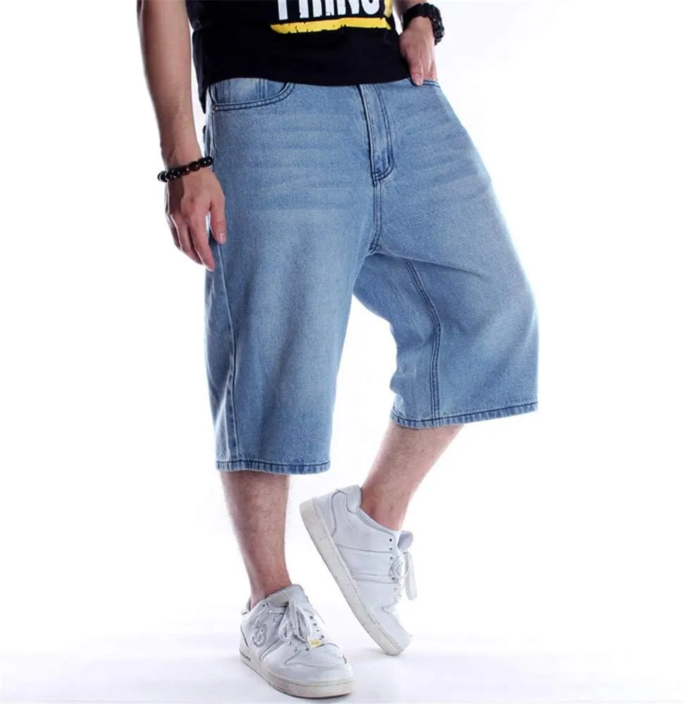 Veroders Men's Summer Shorts Baggy Hip Hop Black Jeans - Casual Straight Short Skateboard Pants Loose Jogging Jeans