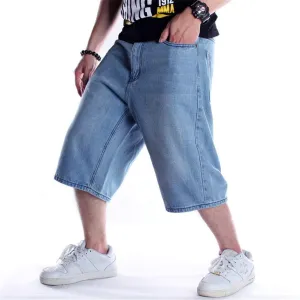 Veroders Men's Summer Shorts Baggy Hip Hop Black Jeans - Casual Straight Short Skateboard Pants Loose Jogging Jeans