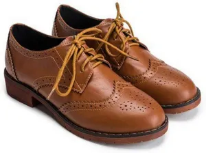 VOKLIN Women's Classic Flat Saddle Oxford Shoes Lace Up Wingtip Perforated Low Heels Vintage School Brogues