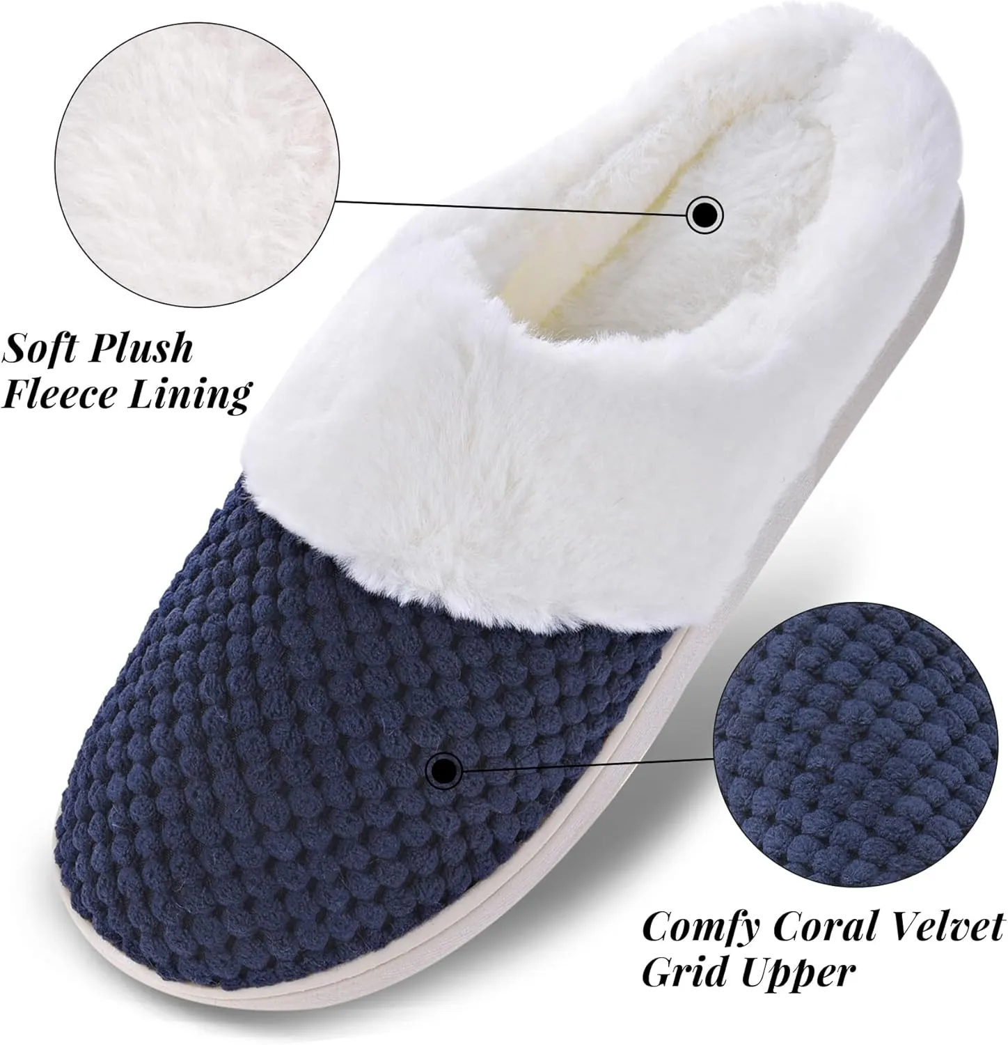 VONMAY Women's Slip on Fuzzy House Slippers Comfy Coral Velvet, Plush Faux Fur Soft Bedroom Shoes with Memory Foam
