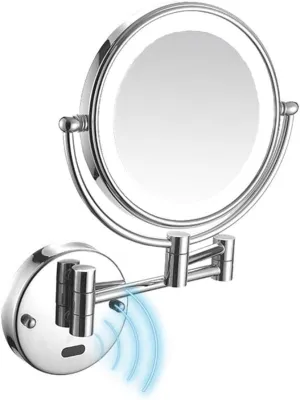 Wall Mounted Makeup Mirror,Two-Sided Swivel Wall Mount Mirror Two-Sided Extendable,360 Degree Swivel,Extendable Arm(Bright Silver,7X)