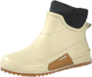 Waterproof Rain Boots Women Knit Lined Mens Grounded Footwear Boots Ankle Booties Heels Dress Barefoot Shoes Short Boots Slip-Ons Garden Fashion Ladies Rain Boot