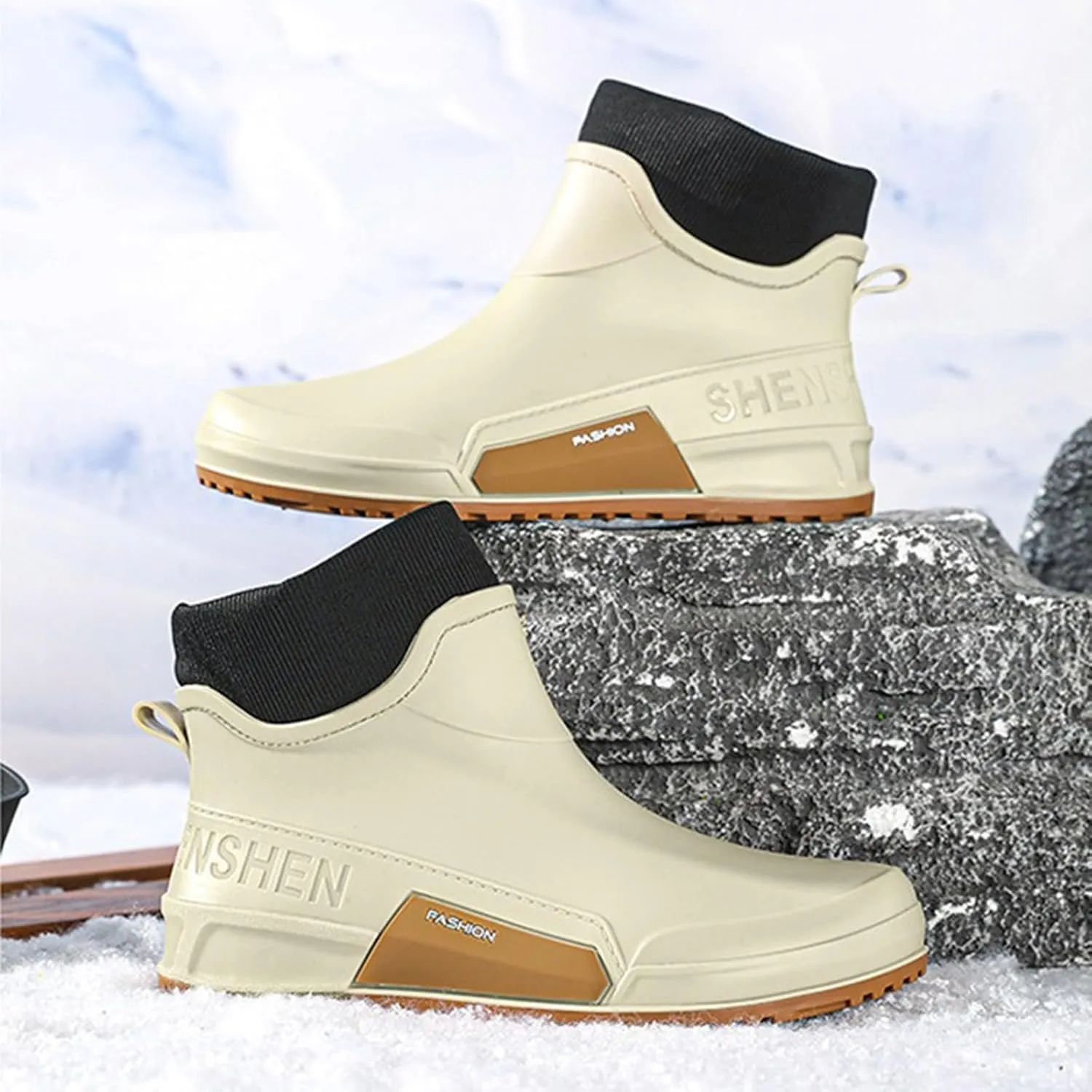 Waterproof Rain Boots Women Knit Lined Mens Grounded Footwear Boots Ankle Booties Heels Dress Barefoot Shoes Short Boots Slip-Ons Garden Fashion Ladies Rain Boot